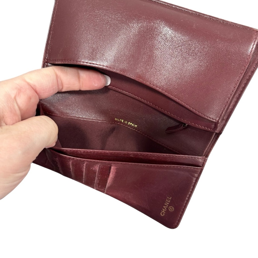 CHANEL Black Quilted Caviar Leather Trifold Wallet with Burgundy Trim - Picture 7 of 15